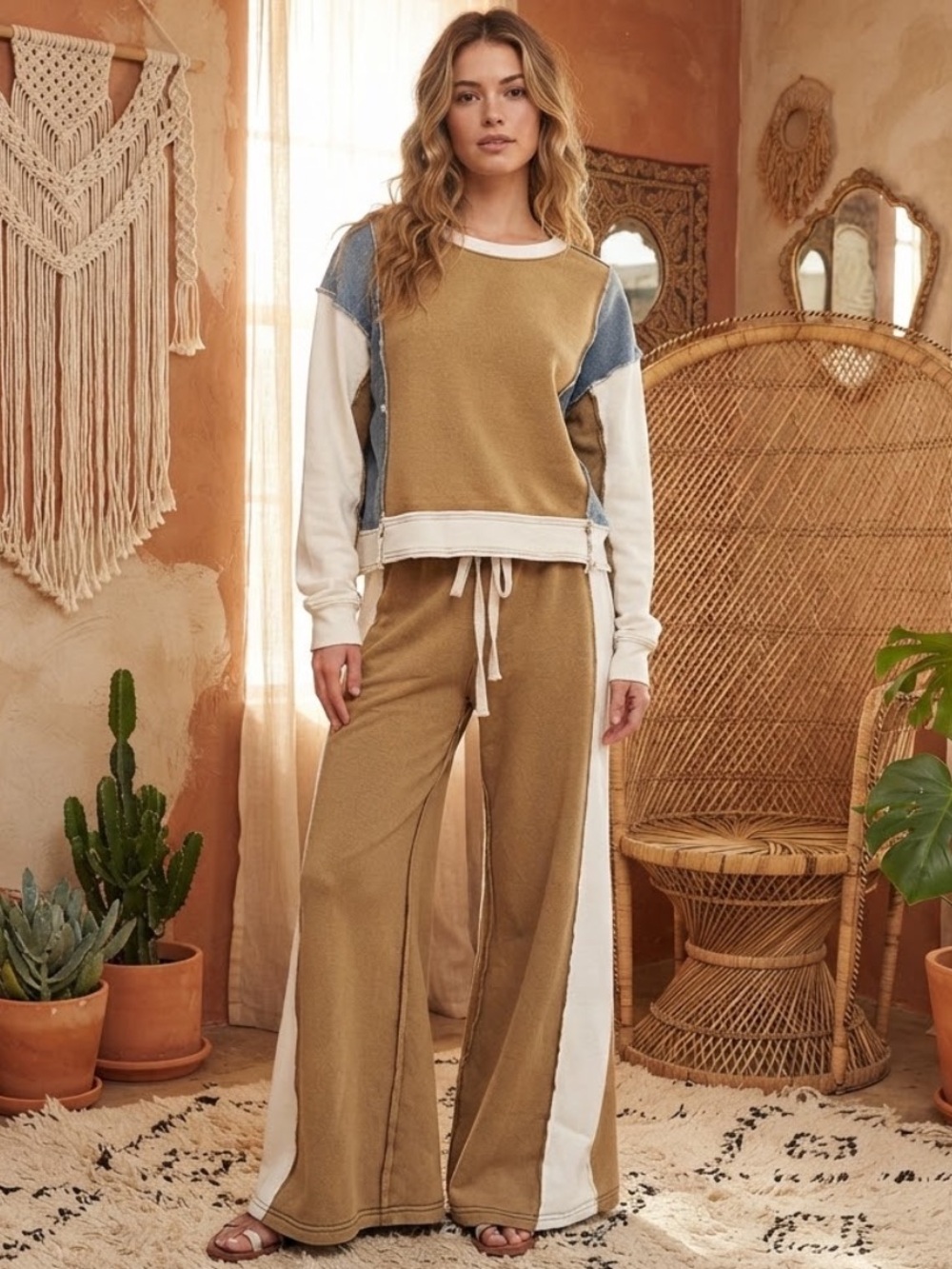 💕Coming Soon! 2-Piece Washed Wide-Leg Colorblock Pants & Top